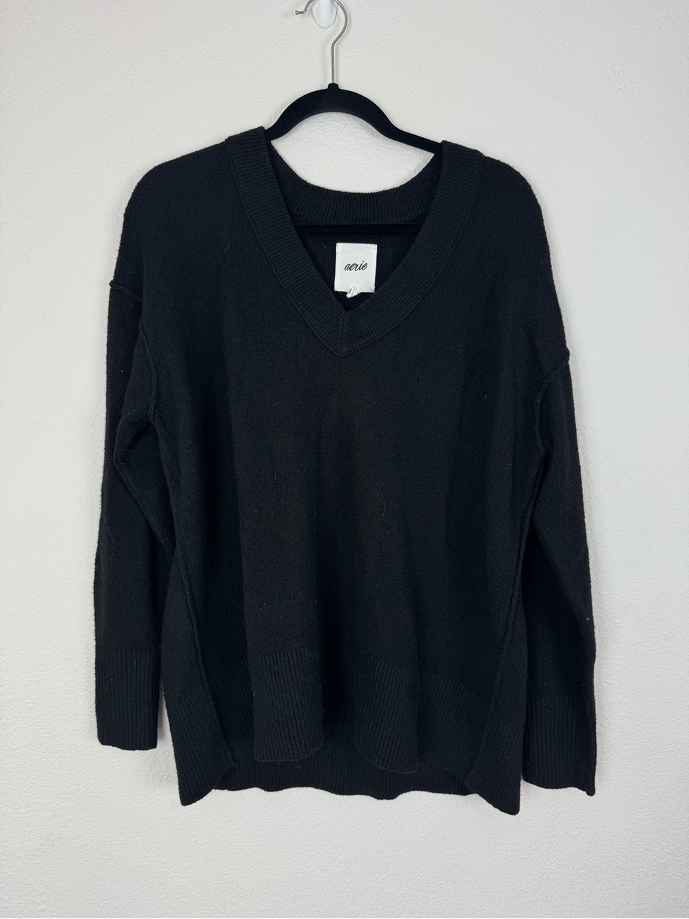 Aerie Black V Neck Oversized Pullover Sweatshirt Sweater